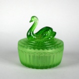 Swan Green Depression Glass Powder Box