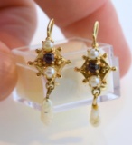 14K Gold Pearl and Amethyst Earrings