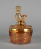 Poodle Amber Depression Glass Powder Box