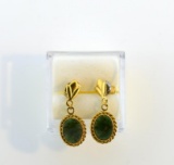 14K Gold and Jade Oval Disk Earrings