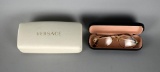 White Leather Versace Eyeglass Case and a Pair of “Giorgio Armani” Eyeglasses