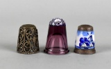 Lot of 3 Collectible Thimbles:  Murano Glass, Delft & Continental Silver