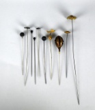 Lot of Collectible Hat Pins with Six Silver Topped Hat Pins