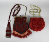 Lot of Three Vintage Red Beaded Purses: Regale & Others