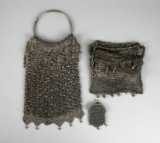 Lot of Three Antique Silver Colored Chain Mesh Purses & Coin Purse
