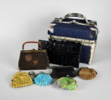 Collection of Denim Box Purse, Eel Skin Wallet, & Six Coin Pouches