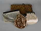 Lot of Four Gold to Cream Clutches & Small Frame Purses: Calvin Klein, Jessica McClintock, & Others