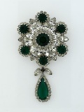 Vendome Emerald Glass Jeweled Brooch Pin