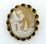 Antique Landscape Cameo Pin