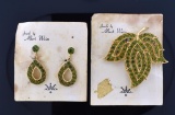 Weiss Green Rhinestone Demi-Parure: Pin & Earrings
