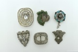 Lot of Six Antique Rhinestone Studded Shoe Clips