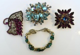 Lot of Rhinestone Costume Jewelry w/ Weiss Bracelet