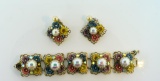 Chunky Large Faux Pearl Costume Demi-Parure: Bracelet & Earrings
