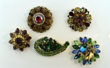 Five Lovely Vintage Costume Pins