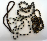 Four Black  Brown Sepia Glass Bead Necklaces