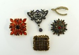 Five Handsome Vintage Costume Pins