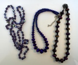 Three Iridescent Purple or Crimson Glass Bead Necklaces