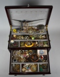 Vintage Mahogany Jewelry Full of Costume Jewelry