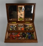 Vintage Walnut Jewelry Box Full of Costume Jewelry
