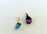 Lot of Two Cut Stone Pendants: Blue Topaz in 14K Gold Filled & Amethyst in Gold Plate