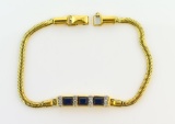 Vintage Gold Filled Bracelet with 1 mm Diamonds and Blue Stones