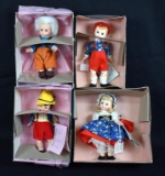 Lot of Four Madame Alexander 7.5” Dolls: Pinocchio, Geppetto, Hansel, Gretel