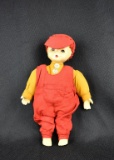 Vintage Hubao 10” Doll in Overalls & Cap