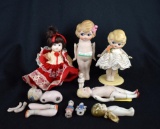 Lot of Nine Bisque Japan Dolls: Kewpie Flapper Doll & Others