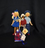 Lot of Four Hand Crafted Wooden Peg Dolls: 2 Polish Peg Dolls, Cillacraft Welsh Doll, & Other