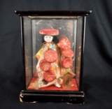 Vintage Oriental Japanese 8.5” Geisha Doll in Wood & Glass Case