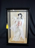 Vintage Oriental Japanese 17” Geisha Doll in Wood & Glass Case
