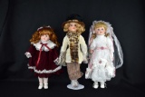 Lot of Three Porcelain & Soft Body Dolls: Madeline Collection “Margaret”, Thomco Bride, & Other