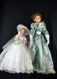 Lot of Two Tall 19-27” Porcelain Dolls, Unmarked