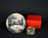 Thomas Kinkade Porcelain Music Box “Sunset at Riverbend Farm” Plays “Some Enchanted Evening” & Plate