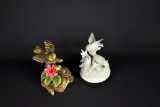 Lot of Two Round Bird Themed Ceramic Music Boxes