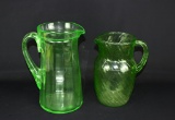 Lot of Two Vintage Green Glass Pitchers