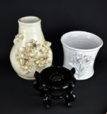 Lot of Two Contemporary Decorative Earthenware Pieces: Vase & Trash Bin