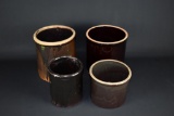 Four Antique Albany Slip Glazed Stoneware Crocks
