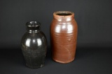 Two Antique So. Car Slip Glazed Pots, Dark one in Iron Slip Glazed