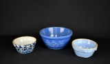Lot of Three Antique Small Blue Bowls