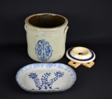 Lot of Antique/Vintage Pottery & Wooden Dasher Paddle