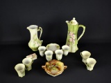 Lot of Similar Hand-painted Nippon Beverage Set & Trinket Box & Noritake Two Handle Bowl