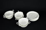 Aynsley Thirteen Piece Bone China White Swirl Cream Soup Loving Cups & Saucers