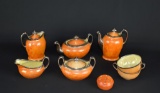 Seven Pieces of Phoenix China Orange Tea Set & Orange Flower Frog