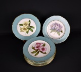 Ten Spode Bone China Floral w/ Pale Blue Band Dinner Plates, England