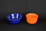 Vintage Lot of One Blue & One Orange Earthenware Bowls, Like Fiesta