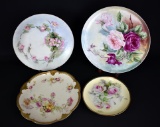 Lot of Four Continental Rose-Themed Hand-Painted Decorative China Plates