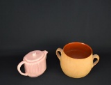 Lot of Two Redwing Pottery Pieces: Pink Teapot & Tan Two-Handle Crock