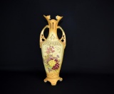 Antique Robert Hanke “Royal Wettina” Yellow & Gilt w/ Pansy Theme 15” Vase, Austria