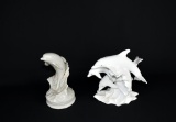 Lot of Two Leaping Dolphins Porcelain Figurines: Lenox & Kingwood Ceramics